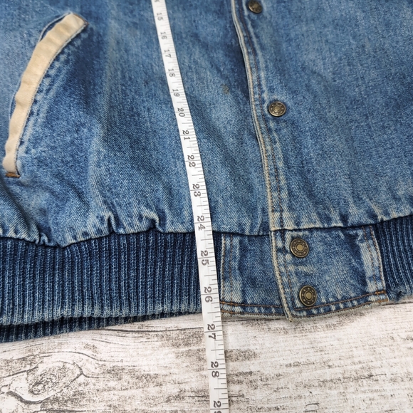 Vintage Denim Varsity Jacket Embroidered Canada Flag American Flag Size XL - Picture 10 of 12